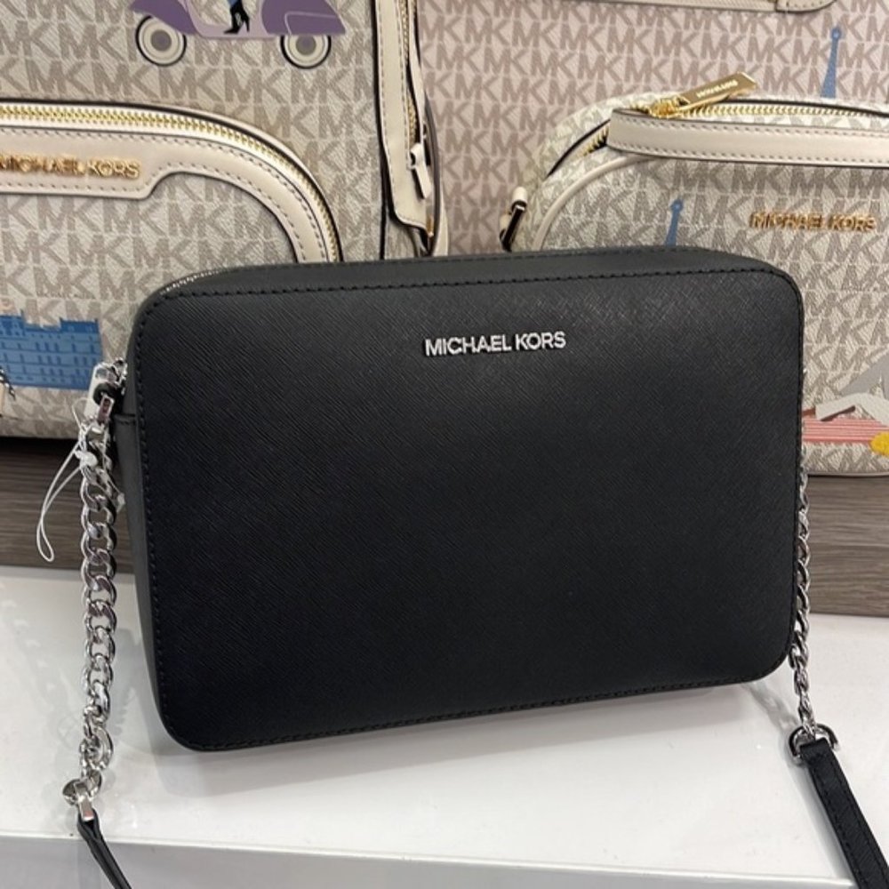 Michael Kors Jet Set Item Large East West Zip Crossbody Leather Black - Picture 6 of 16
